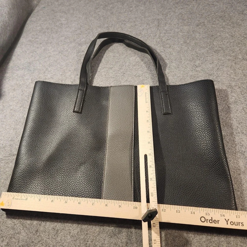 Vince Camuto Tote Bag Womens Large Black Gray Pebbled Colorblock Shoulder‎